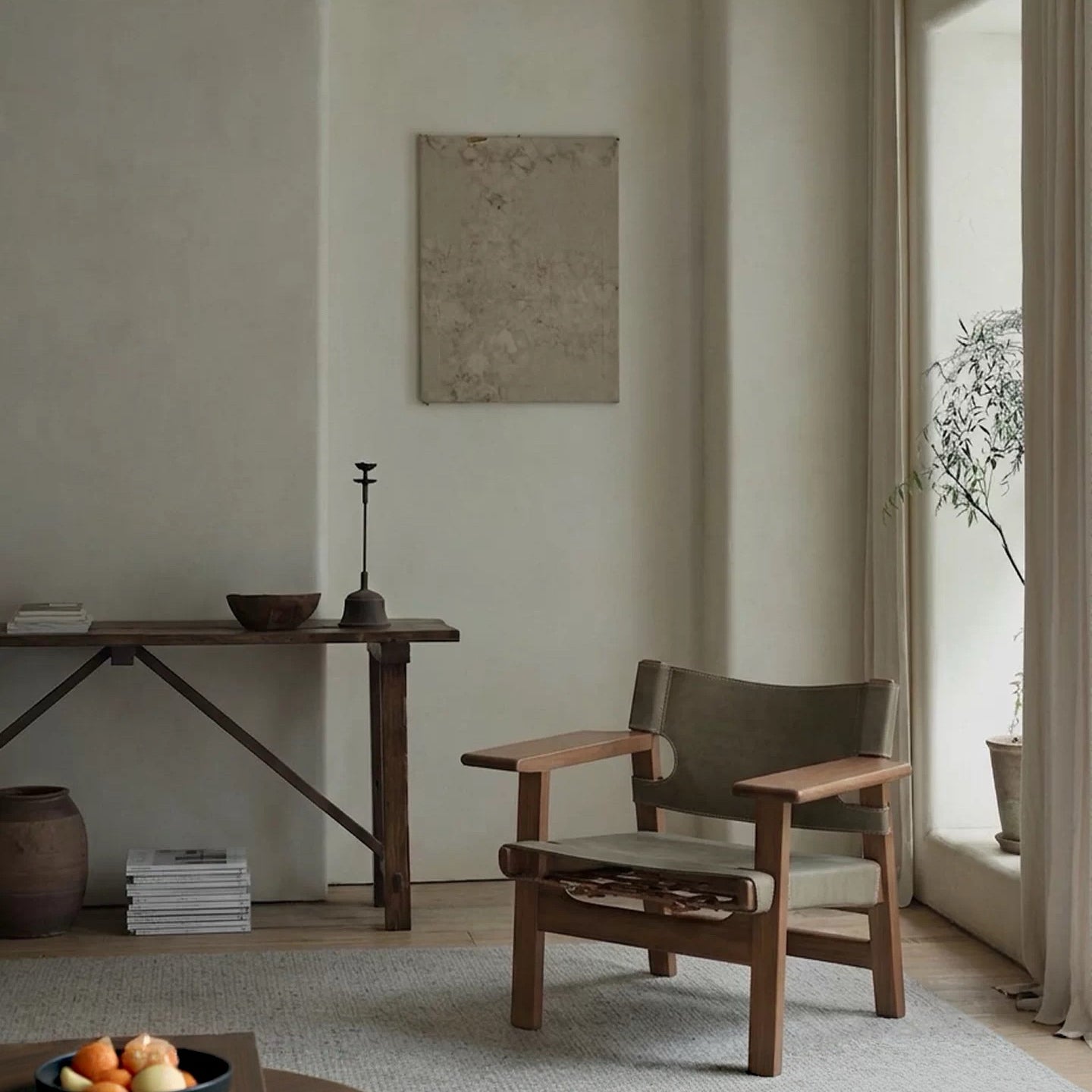 Spanish Chair | Solid Wood & Saddle Leather Sling Lounge Chair