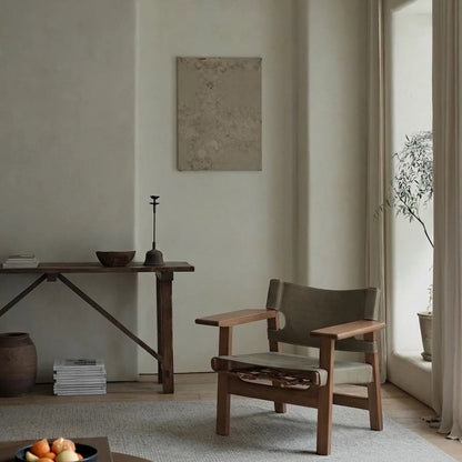Spanish Chair | Solid Wood & Saddle Leather Sling Lounge Chair