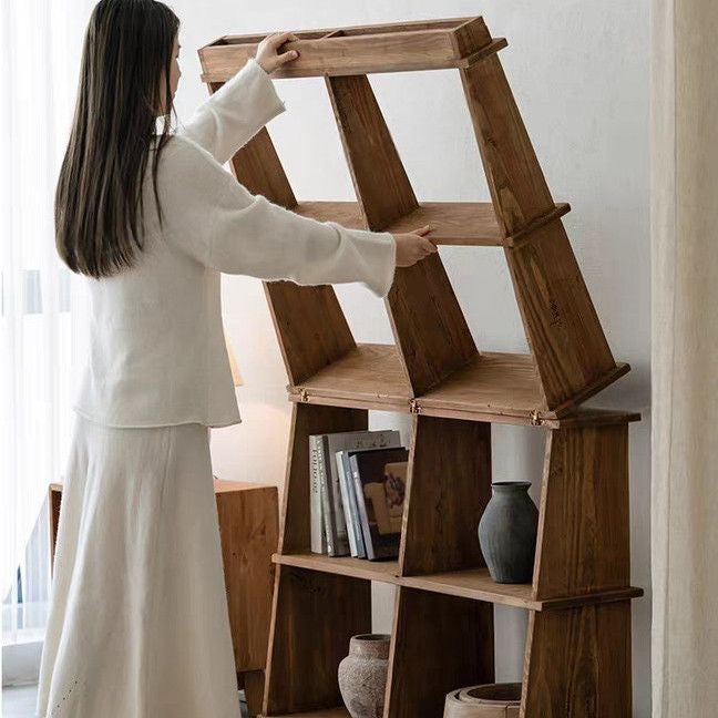 Modular Solid Wood Folding Bookshelf – 2-in-1 Transformable Display Rack & Room Divider