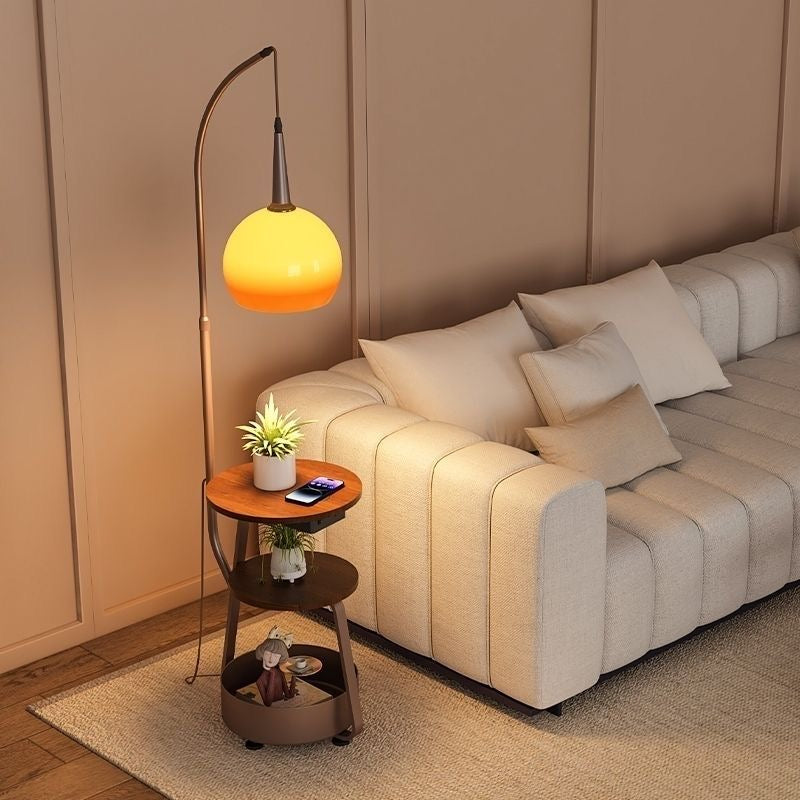 Arc Floor Lamp with Side Table & Shelves – Mid-Century Modern Globe Reading Lamp