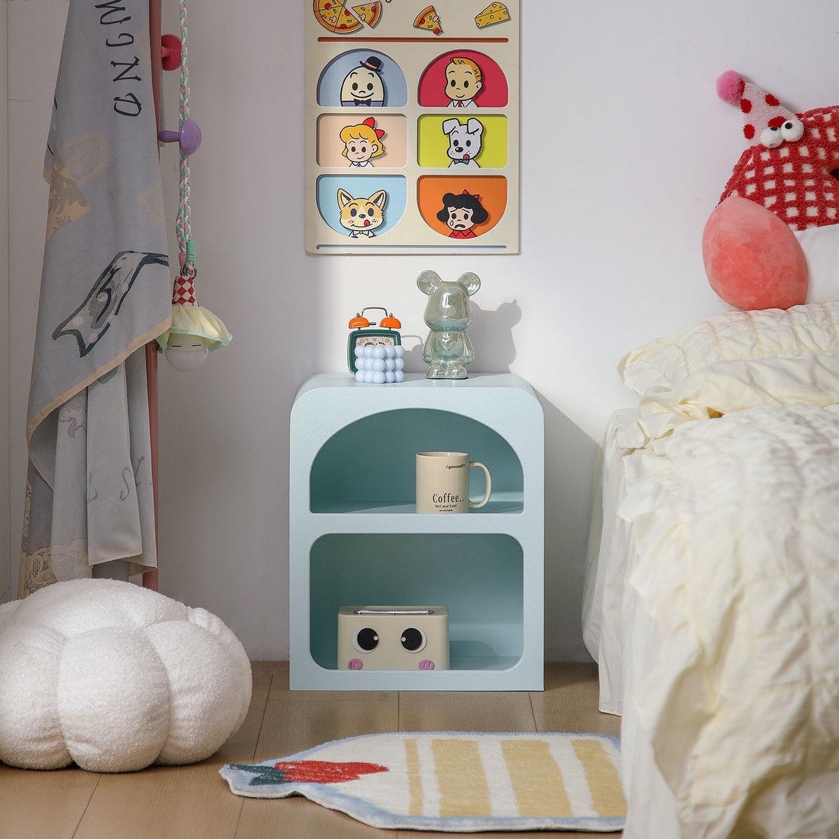 Modern Arch Nightstand with Open Storage | Colorful Sculptural Bedside & Side Table