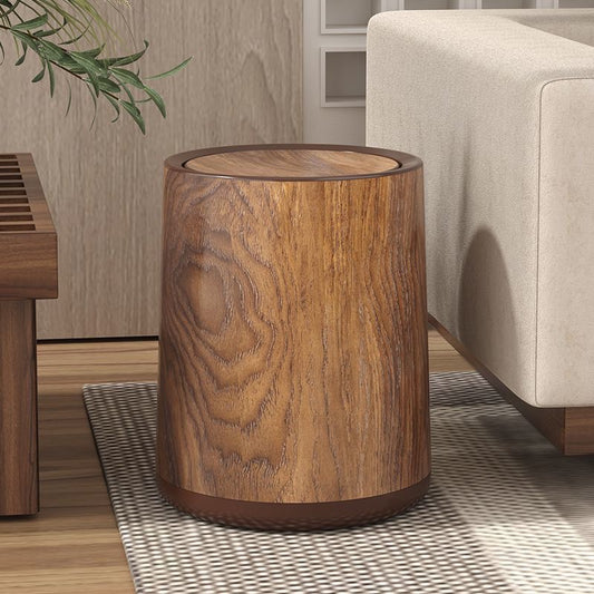 Wooden-Style Trash Bin with Optional Rotating Lid – Modern & Functional Design