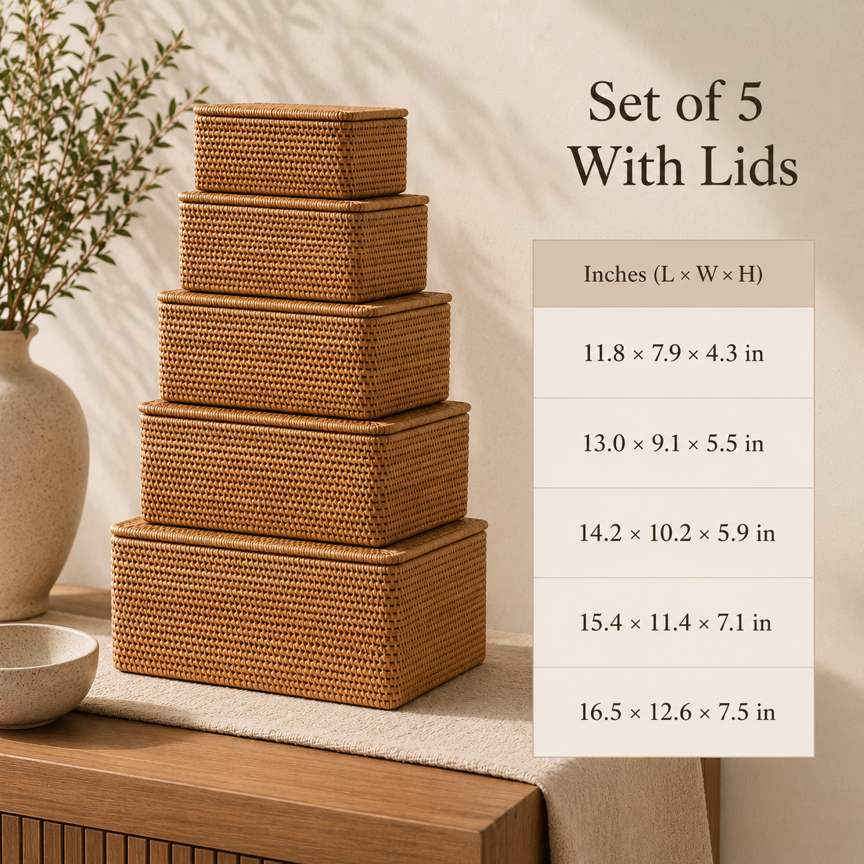 Handmade Woven Rattan Basket with Lid – Multi-Size Storage Box for Bathroom, Closet, or Living Room
