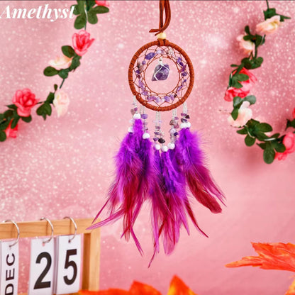 Handcrafted Crystal Dream Catchers with Feathers