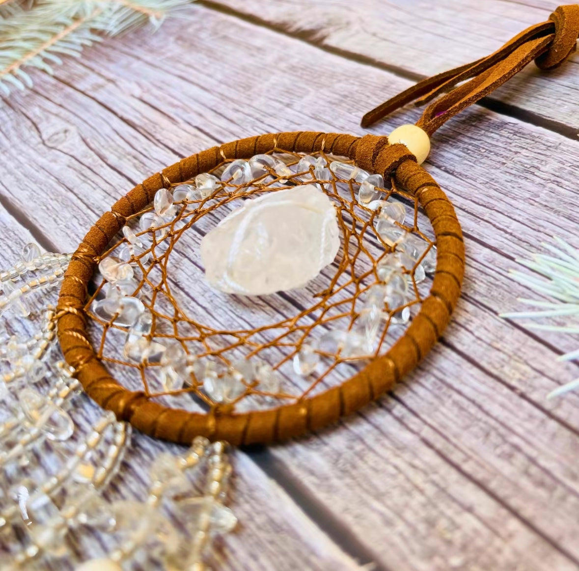 Handcrafted Crystal Dream Catchers with Feathers