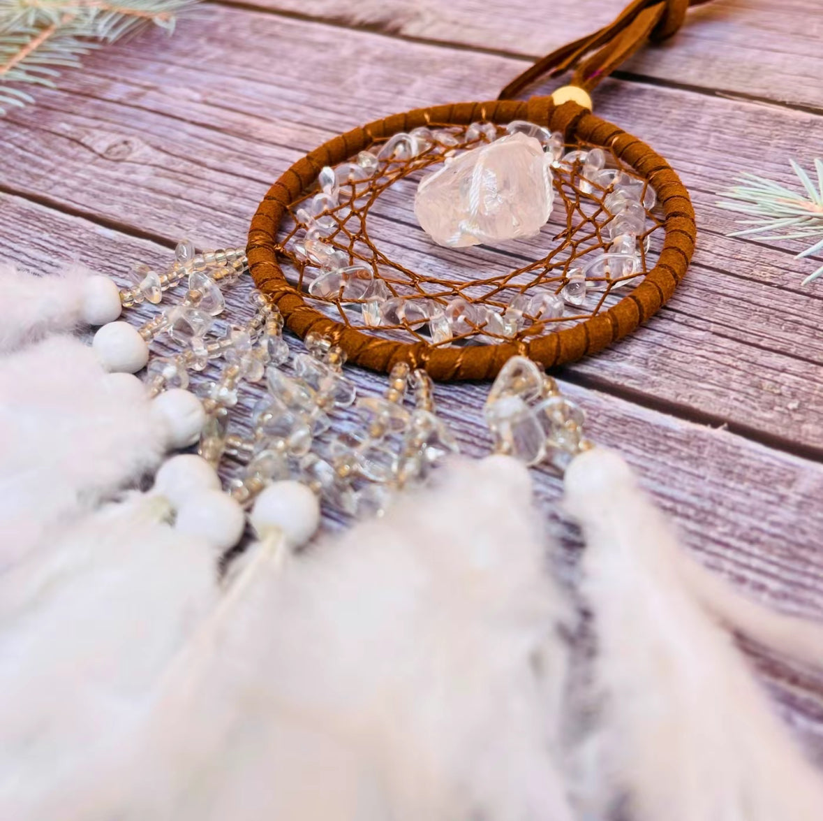 Handcrafted Crystal Dream Catchers with Feathers