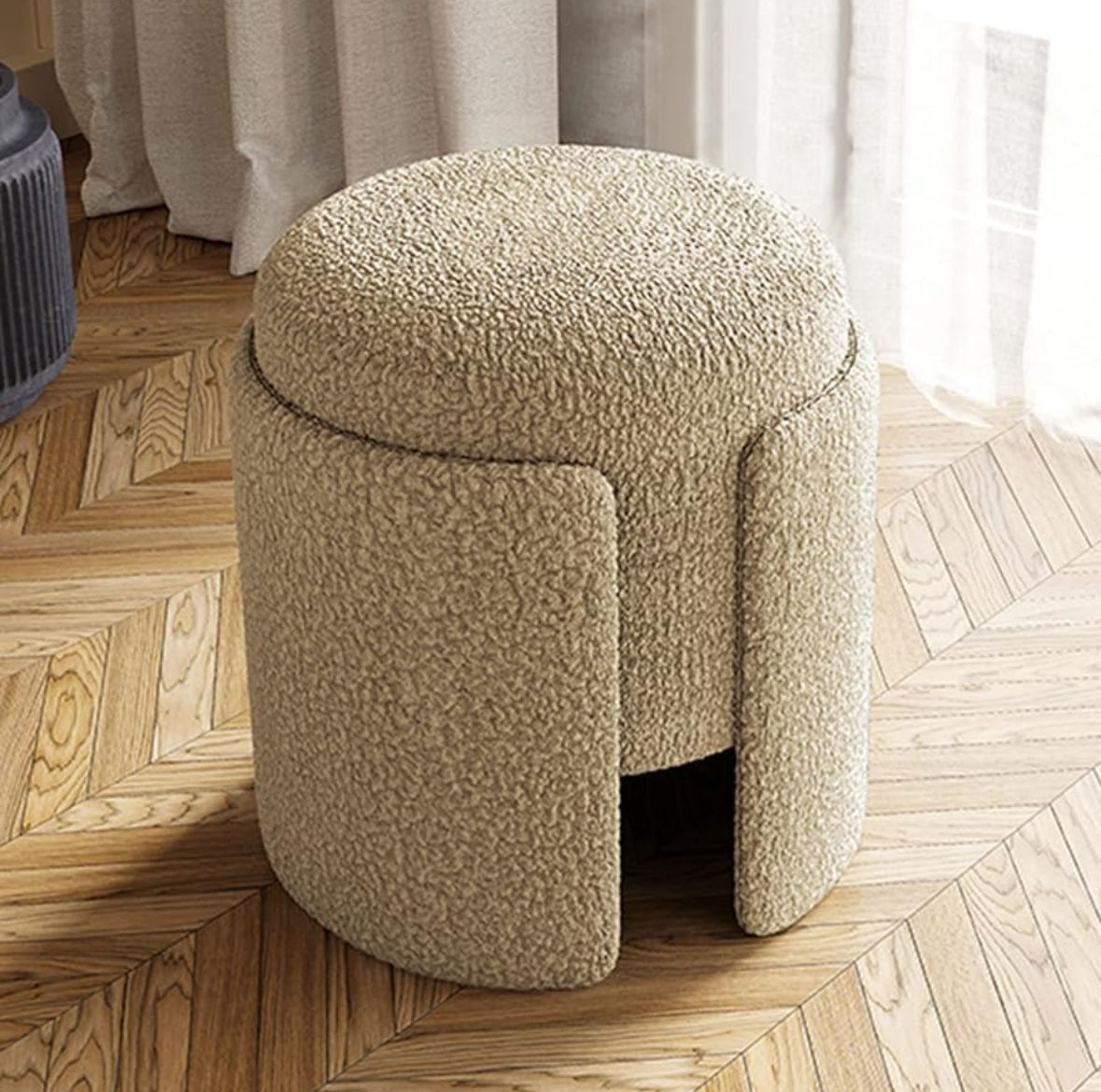 Boucle Modern Sherpa Plush Ottoman Stool with Unique Cutout Design