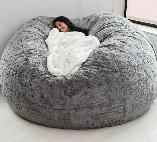Giant Fur Bean Bag Chair Cover for Kids Adults, (No Filler) Living Room Furniture Big Round Soft Fluffy Faux Fur Beanbag Lazy Sofa Bed Cover