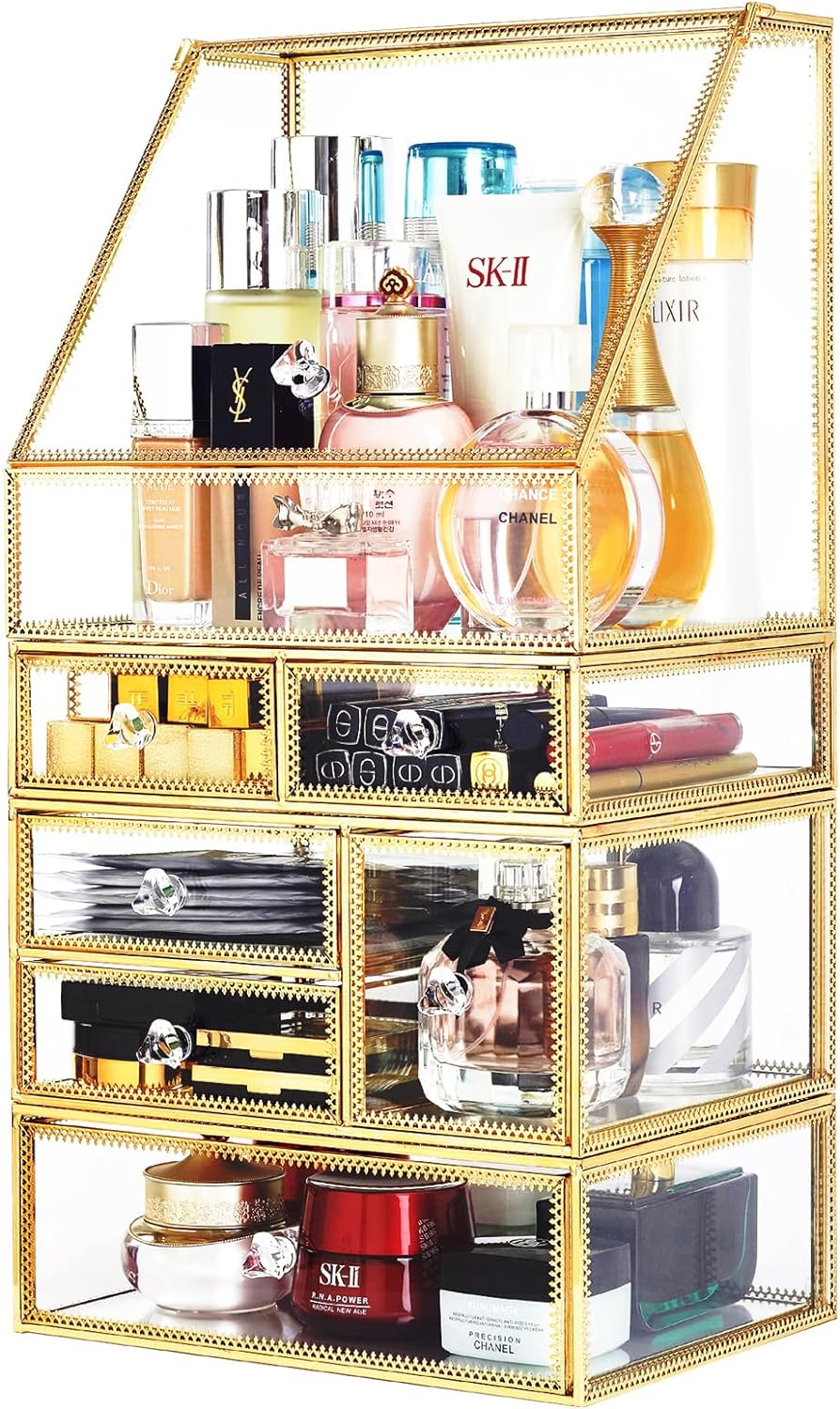 Elegant Glass Vanity  Organizer – Multi-Purpose Glass Storage Tower 7 Drawers