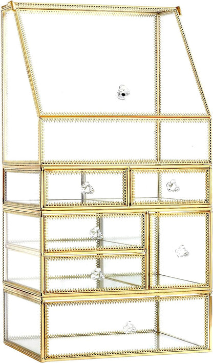 Elegant Glass Vanity  Organizer – Multi-Purpose Glass Storage Tower 7 Drawers