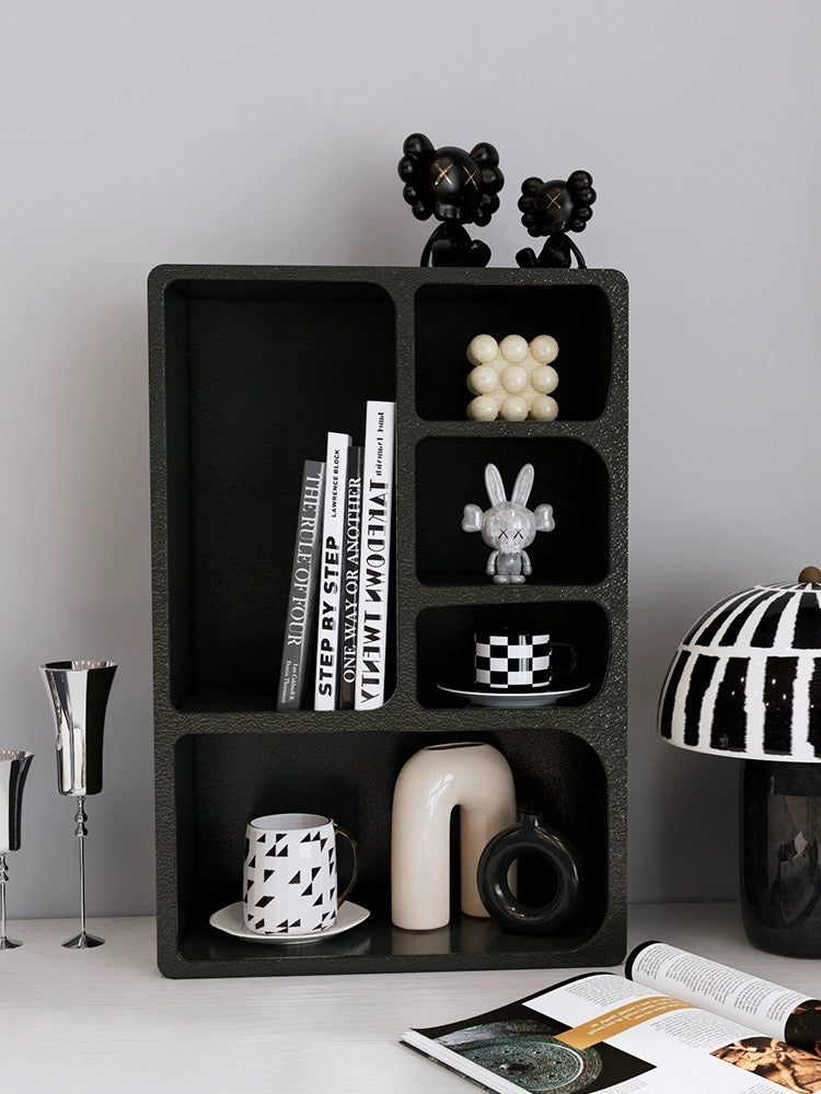 Floating White and Black Wall Mounted Shelves Textured Finished