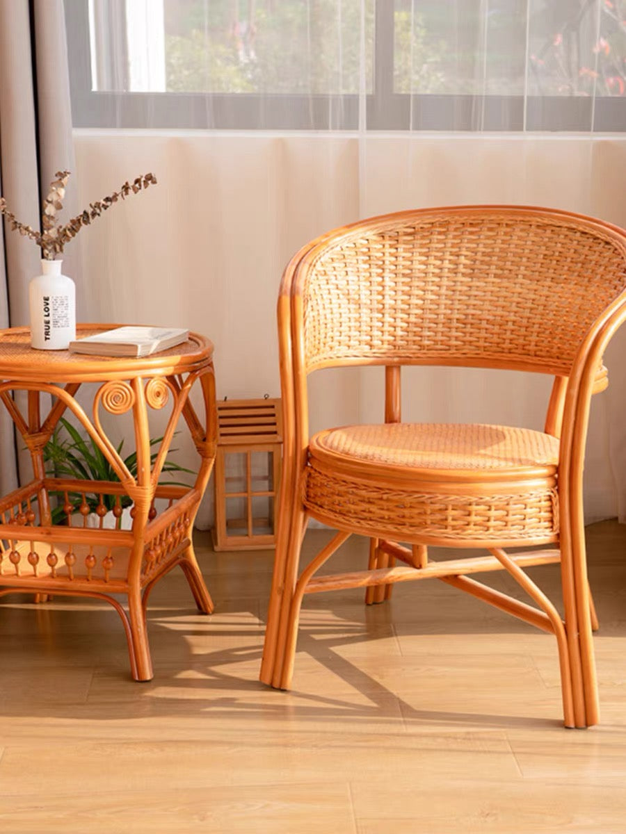 Classic Rattan Barrel Chair with Woven Design