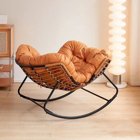 Cozy Rocking Lounge Chair, Terracotta Indoor Relaxing Egg Chair; Outdoor Patio Rattan Furniture Chair with Cushioned Ottoman, Lounge for Living Room, Bedroom, Patio, Garden