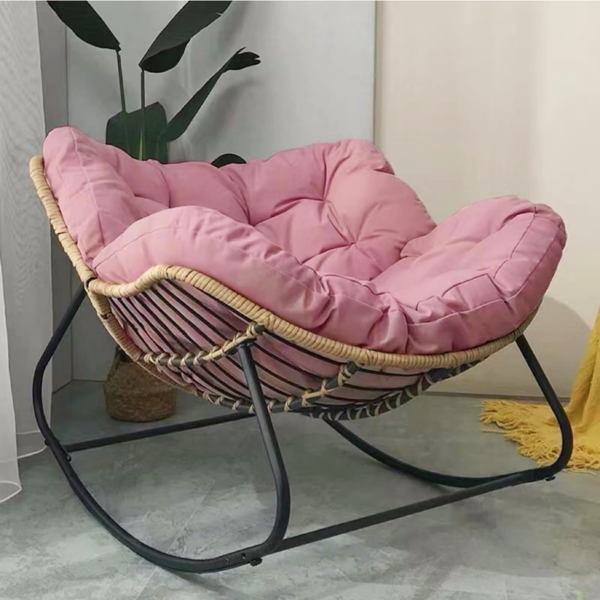 Cozy Rocking Lounge Chair, Terracotta Wicker Egg Chair