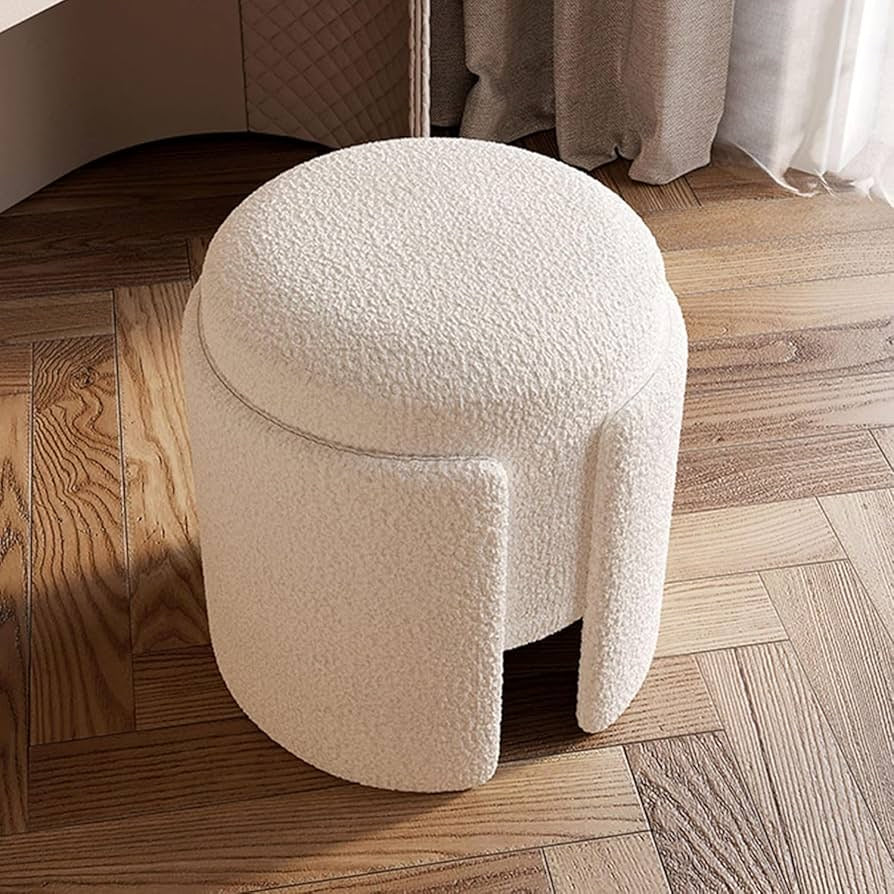 Boucle Modern Sherpa Plush Ottoman Stool with Unique Cutout Design