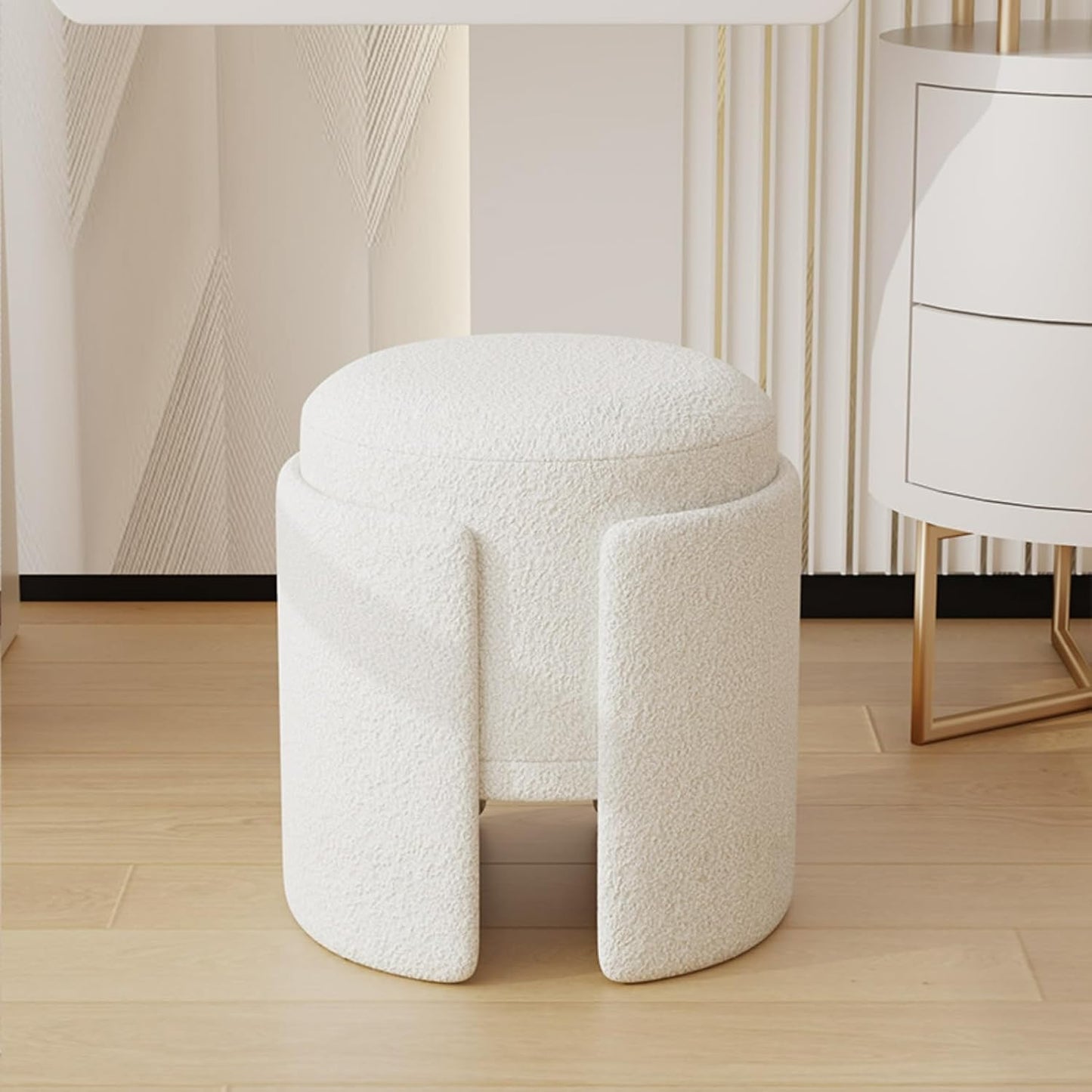 Boucle Modern Sherpa Plush Ottoman Stool with Unique Cutout Design