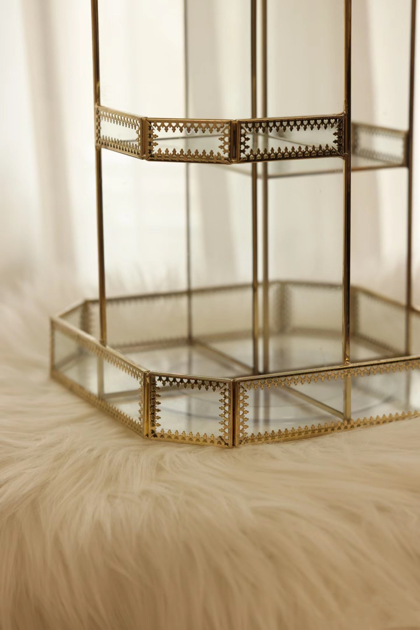 Gold Glass Rotation Makeup Perfume Tray Organizer