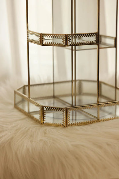 Gold Glass Rotation Makeup Perfume Tray Organizer