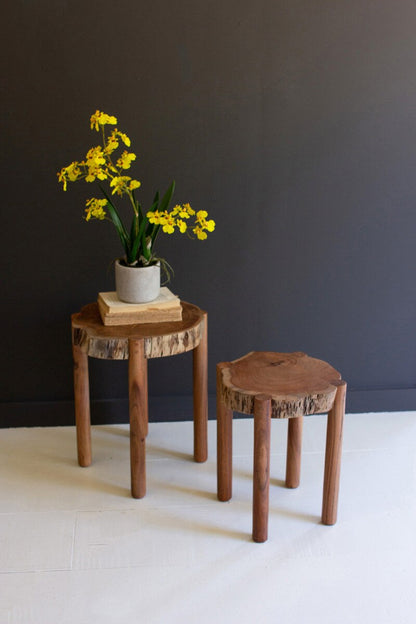 Set of 2 Recycled Wood Accent Tables