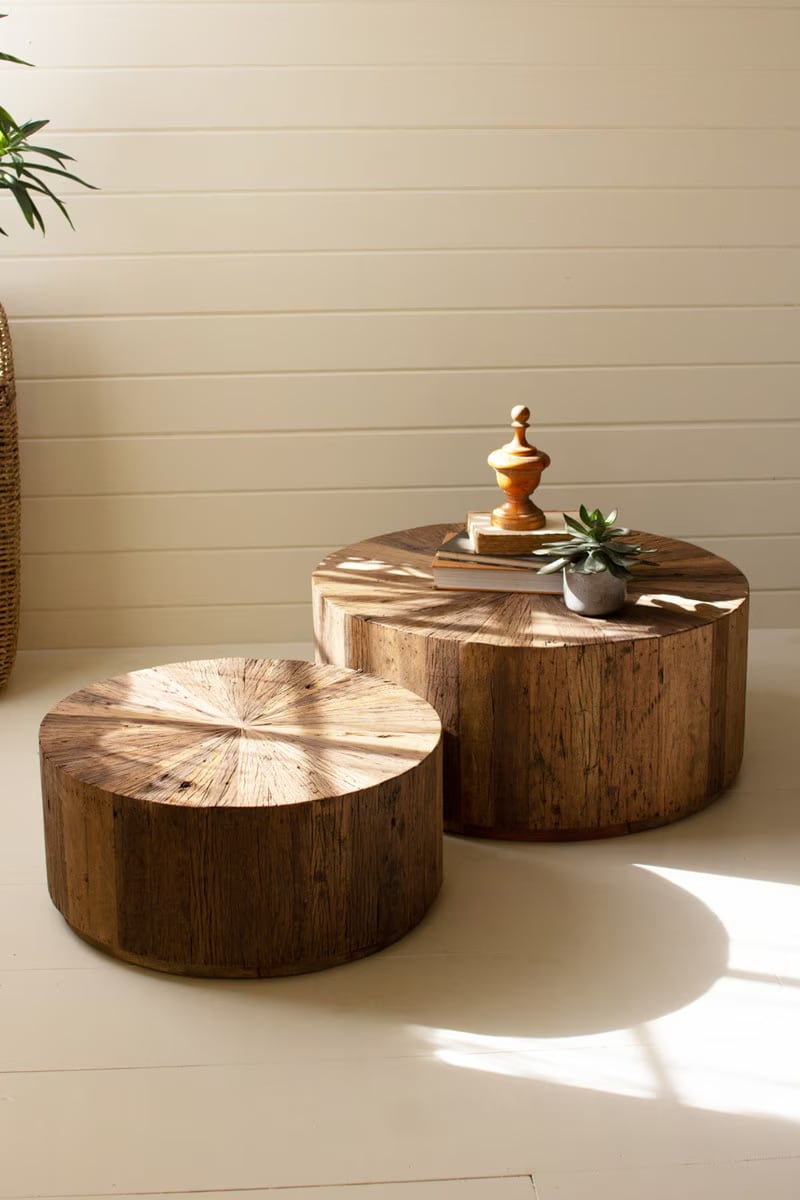 Set of 2 Recycled Wood Round Coffee Tables