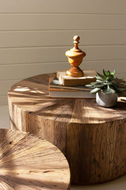 Set of 2 Recycled Wood Round Coffee Tables