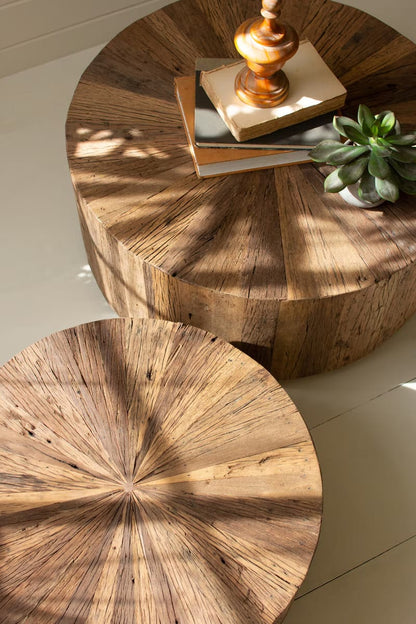 Set of 2 Recycled Wood Round Coffee Tables