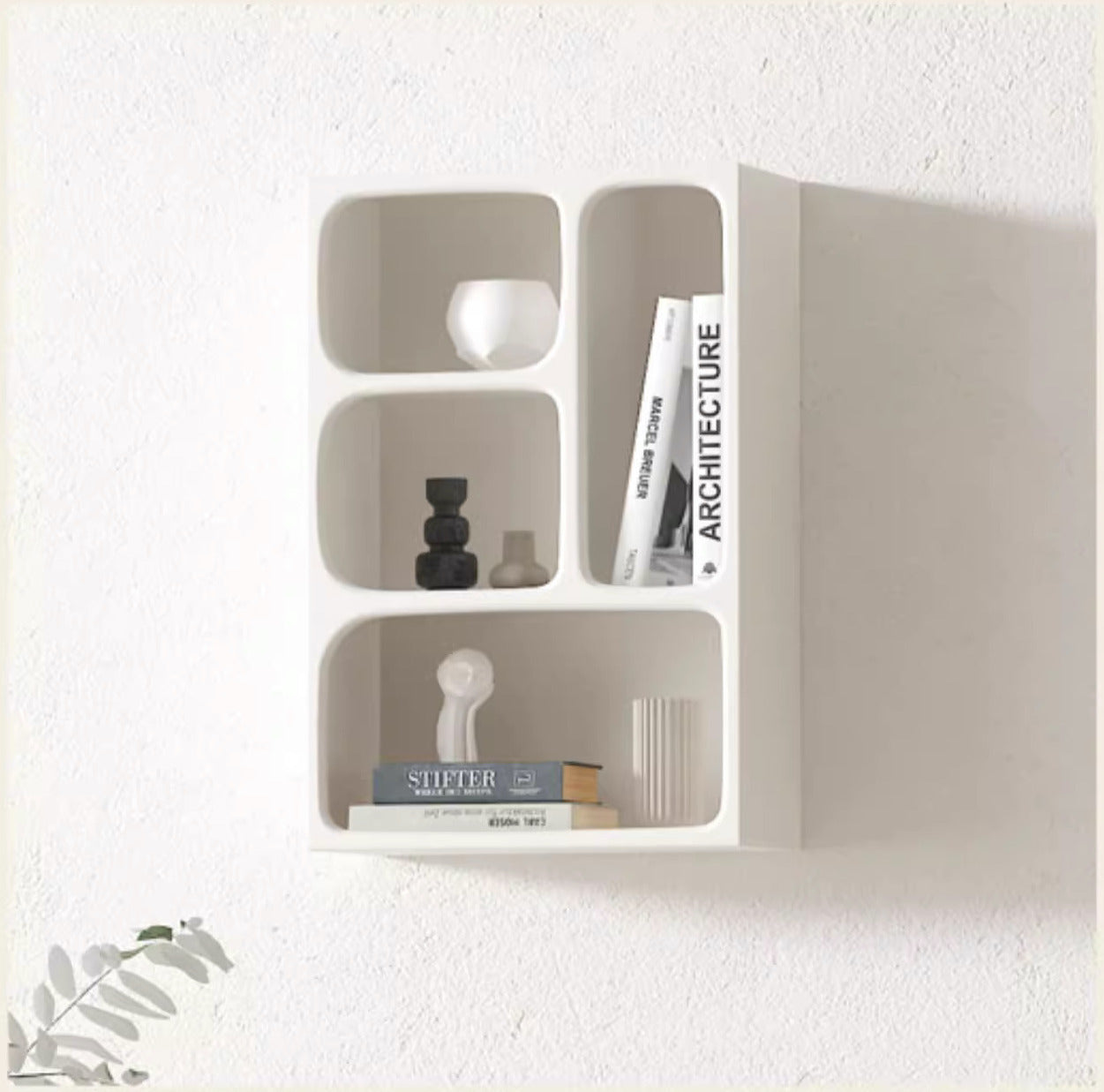 Floating White and Black Wall Mounted Shelves Textured Finished