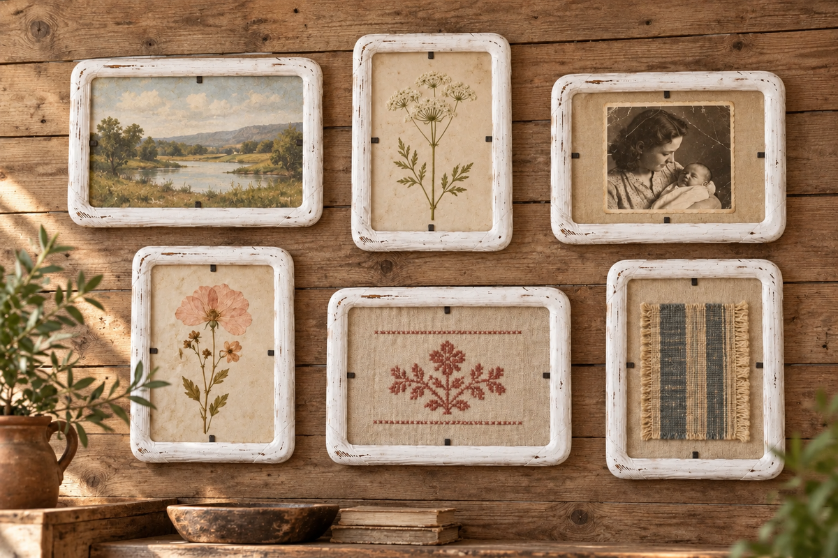 Distressed White Acrylic Picture Frame | Vintage Floating Wall Frame