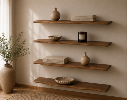 Live Edge Floating Wood Shelf – Rustic Natural Solid Wood Wall Shelf