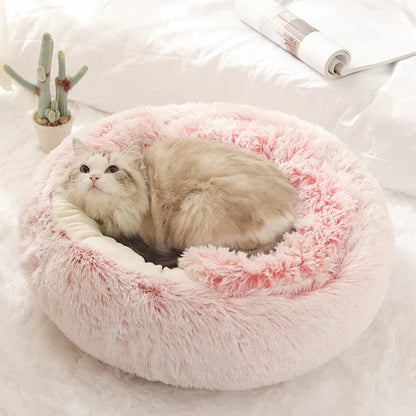 Round Plush Calming Cat Cave – Cozy, Soft, and Warm Pet Bed for Cats & Small Dogs