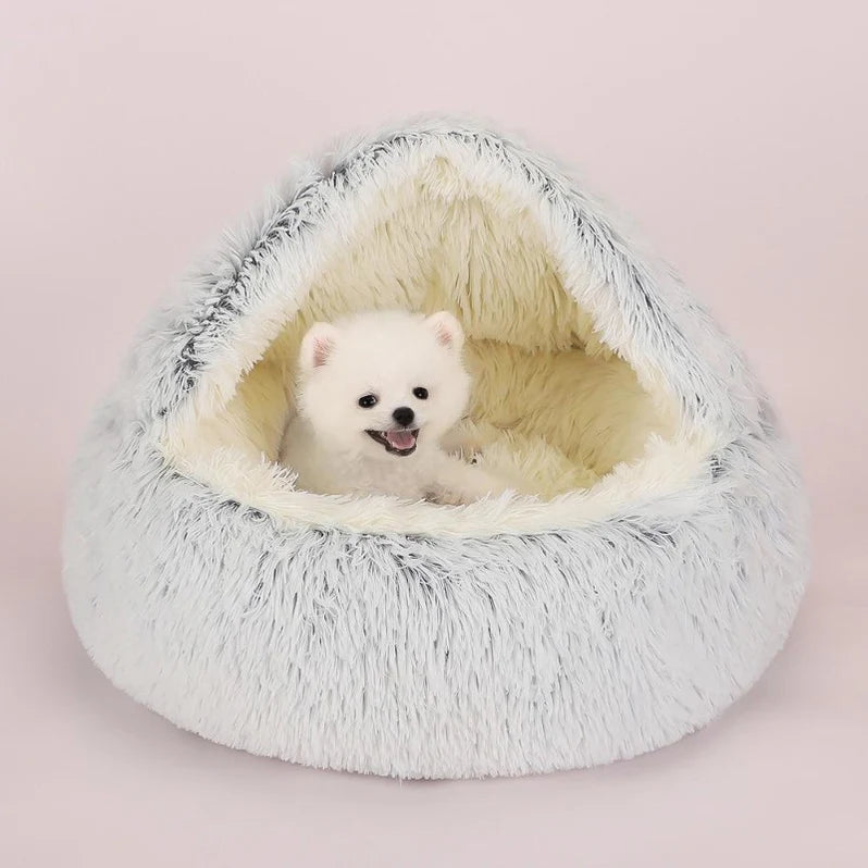 Round Plush Calming Cat Cave – Cozy, Soft, and Warm Pet Bed for Cats & Small Dogs