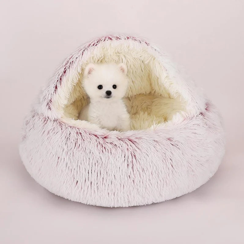 Round Plush Calming Cat Cave – Cozy, Soft, and Warm Pet Bed for Cats & Small Dogs