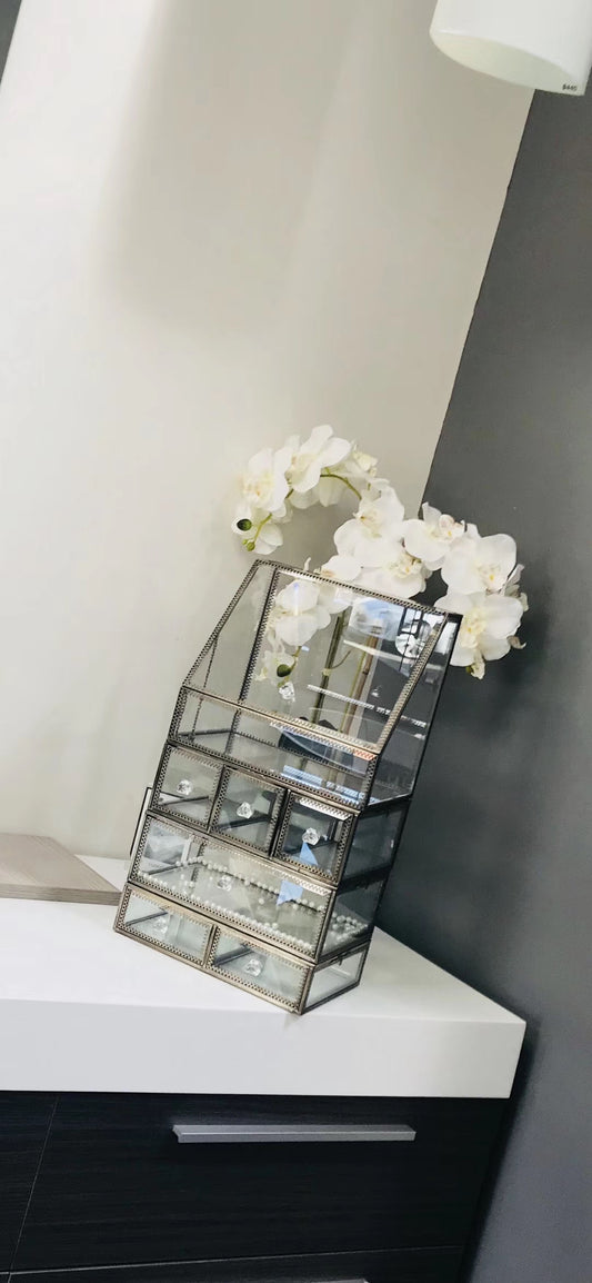 Elegant Glass Vanity  Organizer – Multi-Purpose Glass Storage Tower 7 Drawers