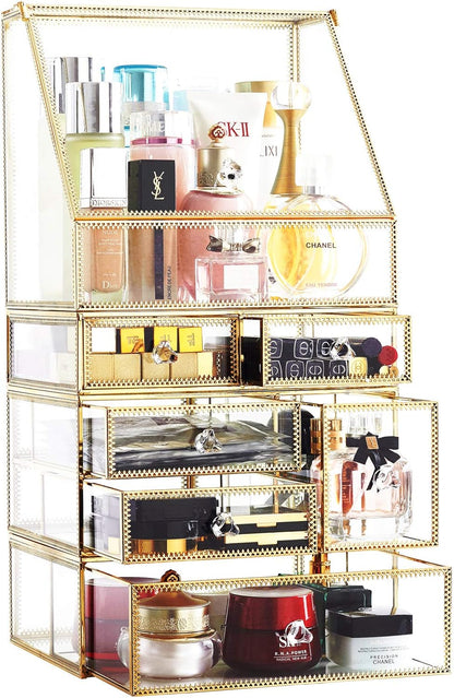 Elegant Glass Vanity  Organizer – Multi-Purpose Glass Storage Tower 7 Drawers