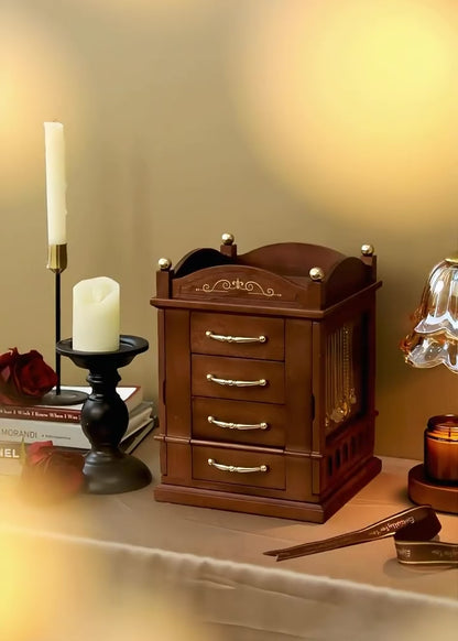 Rotating Wooden Jewelry Organizer with Drawers