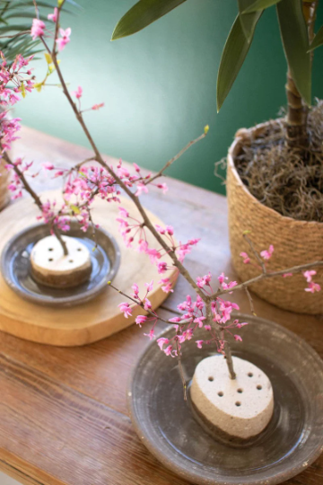 River Rock Flower Frogs with Clay Saucers Incense Holders