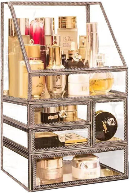 Elegant Glass Vanity  Organizer – Multi-Purpose Glass Storage Tower 7 Drawers