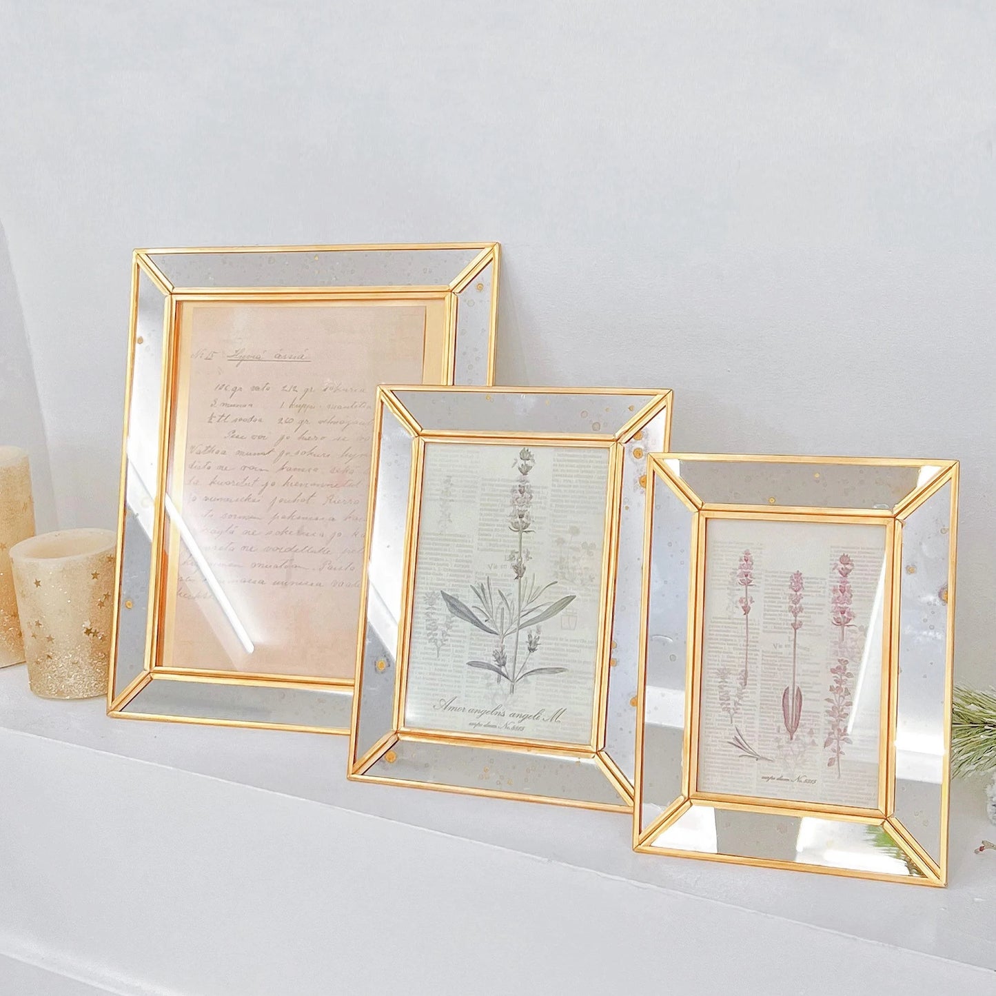 Églomisé Detailed Gold Mirror Edge Picture Frames - Vintage-Inspired Décor